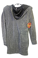 NWT-Y2K Apple Bottoms Silver Black Mini Hooded Party Disco Tunic Dress Womens XL picture