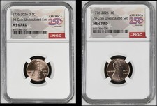 1776-2026 P D Lincoln 1c Cent 2 Coin Set NGC MS67 RD America 250 USA Label picture