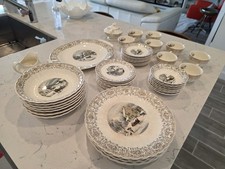 Vintage American Limoges Currier Ives 48 Piece Dinnerware Set 22K Gold TC-S 384 picture