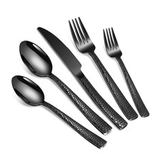 40-Piece Black Hammered Stainless Steel Flatware Set for 8 - Durable, Dishwasher picture