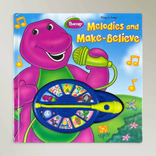 Barney Melodies & Make-Believe Play-A-Song Hardcover Book Sound Microphone READ picture