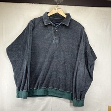 VTG Velour Polo Shirt Mens Large LS Classic 90s Colors Teal Sage Purple Striped picture