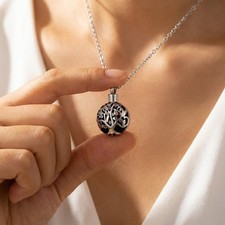 Tree of Life Urn Necklace for Ashes Silver Cremation Locket Pendant Keepsake US picture