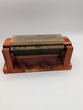 Vintage Smith’s TRI-HONE 3 Stone Knife Sharpener Arkansas Wood Base picture