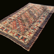 Antique 1890s Caucasian Rug 4x7 Hand Knotted Gendje Wool Rug Geometric picture