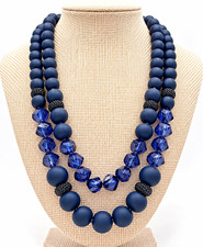 Sorrelli Blue Layered Beaded Crystal Rhinestone Necklace Toggle Signed Adjust picture