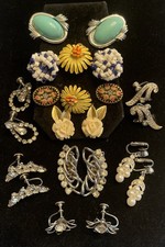 12 Pairs Vintage 1935~50s Cluster, Beaded, Dangle Clip & Screw On Earrings W16 picture