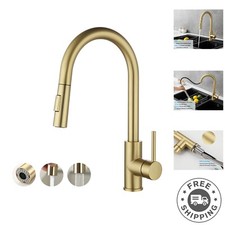 Luxury Brushed Gold Kitchen Faucet with Pull Down Sprayer for Modern Sinks picture