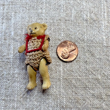 Antique German Hertwig Min All Bisque Jointed Teddy Bear Crochet Outfit c1910 picture