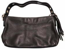 Vintage Coach H056-1417 Black Leather Grommet Shoulder Hobo Bag Tassel picture