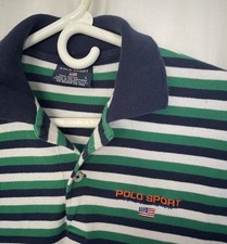 Vtg 90’s RALPH LAUREN POLO SPORT Men’s USA FLAG Striped BUTTON SHIRT sz LARGE picture