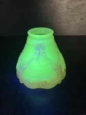 Vintage/Antique Uranium Glass 2” Fitter Lamp Shade Embossed Floral Design  picture