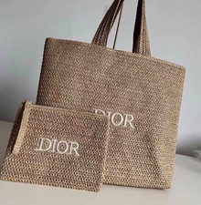 Beige Straw Woven Beach Tote Bag with Makeup Pouch Casual Travel Handbag picture