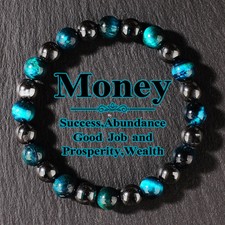 Unisex Handmade Natural Blue Tigers Eye Stretch Beaded Bracelet Fashion Money picture