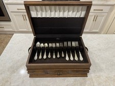 Wallace Rose Point Sterling Silver Flatware Silverware Set 8 Place with Utensils picture