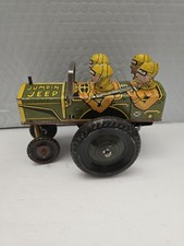 RARE Vtg Marx Jumpin Army Jeep Tin Wind-Up Toy WORKING 1930s 1940s 4 Soldiers picture