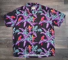 Vintage Paradise Found Jungle Bird Hawaiian Shirt Black Purple Mens Size Large  picture