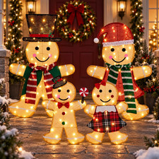 BRIGHTDECK 4-Piece 2D Gingerbread Outdoor Christmas Man Family picture