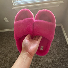 art class Women's Pink Faux Fur Fluffy Open Toe Slide Slip-On Slippers 7 picture