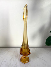 Vintage MCM Viking Glass Amber Swung Vase 14.5