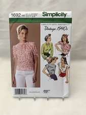 Simplicity 1692 Blouse V & Square Neckline Puff Sleeve Retro 1940s Pattern 6-14 picture