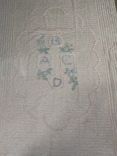 Vintage Pink Chenille Baby Crib Bedspread 58x38 ABC Embroidered Floral Nursery picture