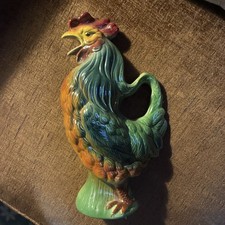 French Majolica Pottery Saint Clement France Rooster Pitcher Signed St Clement picture