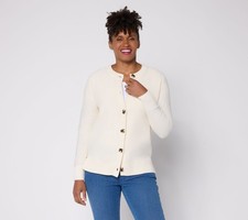 Belle by Kim Gravel Women's Top Sweater Sz L Chunky Button Reverse White A731609 picture
