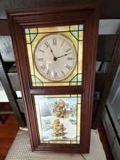 The Danbury Mint M.J. Hummel Winter Stained Glass Lighted Wall Clock picture