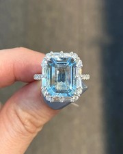 5.8 Ct Emerald Cut Natural Aquamarine Diamond Wedding Bridal Ring 14K White Gold picture