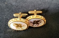 Lovely Pair Gold Coloured Welsh Dragon Cufflinks Wedding Special Occasion Wales picture