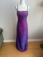 Vintage Y2K / 90s Adrianna Papell Iridescent   Purple Gown Velvet Detail Sz 6 picture