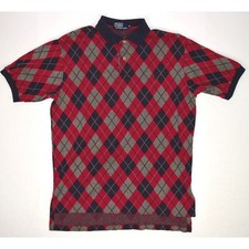 Vintage Polo Ralph Lauren Shirt Scottish Argyle Size M 80s Ringer Polo Made USA picture