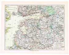 LITHUANIA LATVIA ESTONIA Original Antigue Map 1906 Livonia RIGA  VILNIUS TALLINN picture