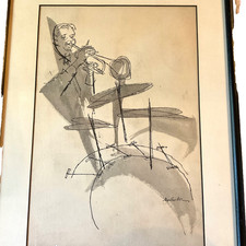 Vintage 50s 60s Jazz portrait watercolor Painting original abstract modern drums picture