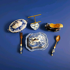 Antique 1890s Upper Hanley Blue Willow Staffordshire Serving Set picture
