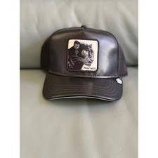 Goorin Bros Shleather Panther Black Trucker Hat 101-1828 Faux Leather Mesh Cap picture