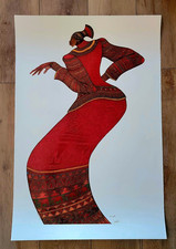 Charles Bibbs Lady in Red Signed Numbered LE Offset Lithograph Print 1995 picture