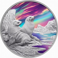 Tuvalu 2025 MOTHER OF PEARL CLOUDS Nacreous + Fur Seals $1 Oz Silver Prf in OGP picture