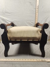 Antique Mid 20th Century Vintage Mahogany Wooden Footstool Upholstered picture