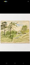 1878 Original British Watercolor Cottage Landscape – Barton – Antique 7x5 picture