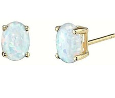 2.00 Carat Real Opal Oval Shape Stud Earrings 14k Yellow Gold 7mm Push Back picture