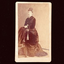 Original Antique Cabinet Card 1800s Woman Standing Victorian Dress Hairstyle picture