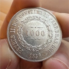 1856 Brazil 1000 Reis Silver High Grade Re-punched Date? picture