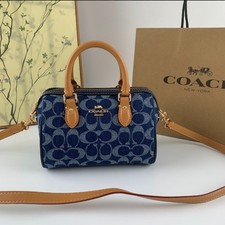 COACH CY742 Mini Rowan Satchel Bag Signature Canvas Blue Brown Outlet picture