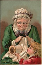 1880s-90s Grandma with Child Sewing Merrick Thread Co. Spool Cotton Trade Card picture
