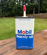 VTG Mobil Handy Oil Can 4oz NOS Full Uncut Tip 1960s Gas Petroliana picture
