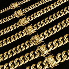 Men's 14K Gold Plated Stainless Steel Miami Cuban Link Bracelet Chain Necklace picture