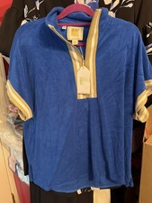 NWT Emily McCarthy POPPY PULLOVER SHIRT TOP Blue Terry GOLD/WHITE STRIPE sz XL picture