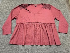 Torrid Babydoll Top Women 3 Pink Pleated Insert Lace Long Sleeve V Neck Pullover picture